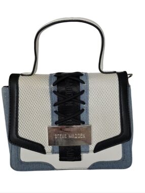 Steve Madden BDALI Purse Denim Black Satchel Mesh Faux-Leather Crossbody Kitsch